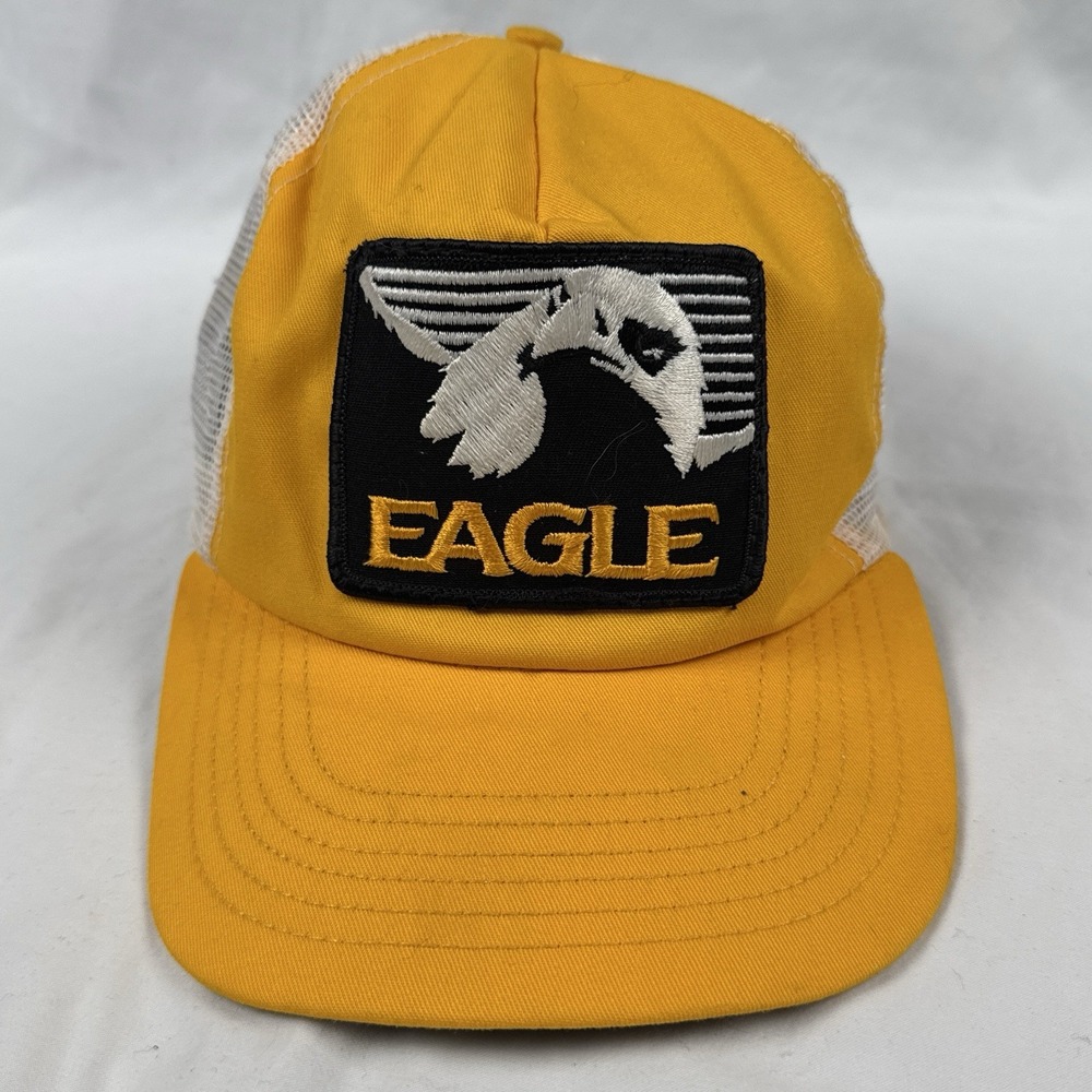 Vintage 80s Eagle Trucker Hat Yellow Mesh Snapback USA Made
